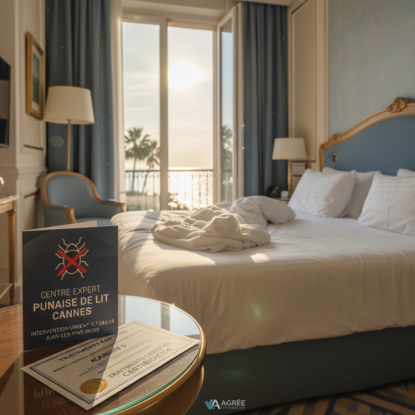 Centre expert en punaise de lit à Cannes dans un hôtel avec traitements certifiés AGRÉÉ CERTIBIOCIDE et intervention urgente 7J 7 24H 24 à Juan-les-Pins 06160