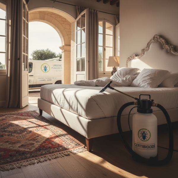 Intervention urgente pour punaise de lit à Cannes dans une maison avec traitement certifié CERTIBIOCIDE et service rapide à domicile 7J 7 24H 24 à Croix-des-Gardes 06400